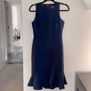 Maggy London navy blue shift dress with peplum skirt